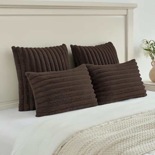 FUTEI Pack of 2 Faux Fur Throw Pillow Covers 12x20 Inch, Dark Coffee - Image 5