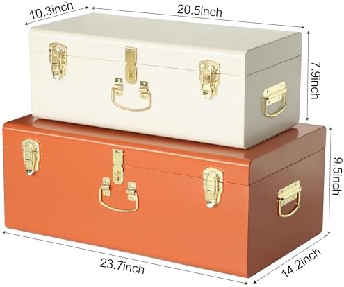 Vixdonos Decorative Large Metal Box Storage Trunk Chest Set of 2 College Dorm - Image 2