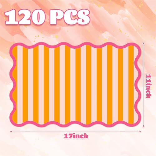JarThenaAMCS 120 Pcs Summer Stripe Scalloped Paper Placemats Sunset Soiree - Image 2