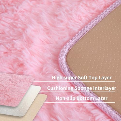 KICHOWUA Pink Fluffy 9x12 Area Rug Bedroom Living Room Soft Washable Shag - Image 4