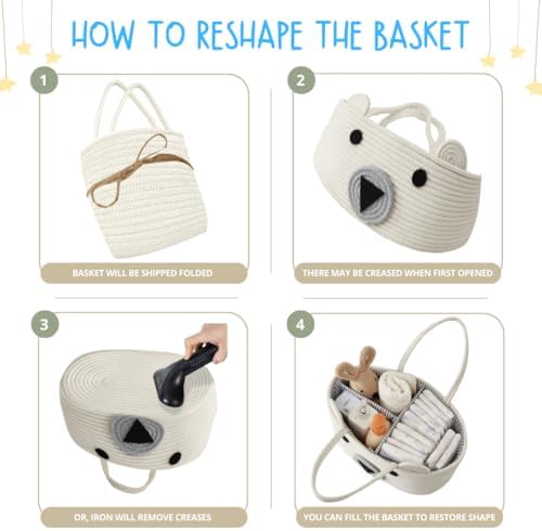 DECOMOMO Teddy Bear Basket, Large Diaper Caddy Basket - Image 5
