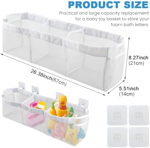 3‑Compartment Bath Toy Storage Mesh Organizer, Wall‑Mount Shower Caddy - Image 2