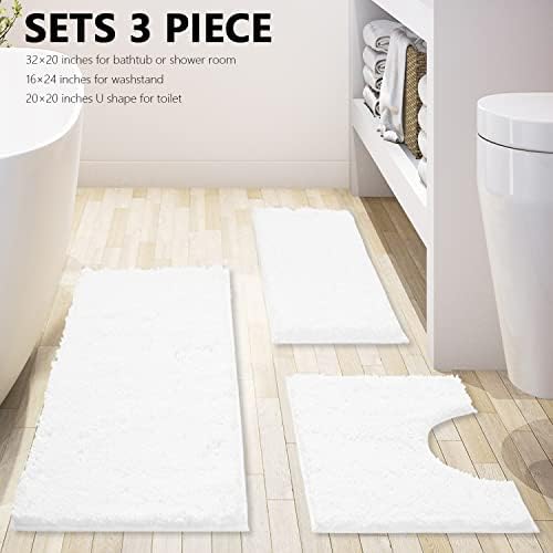 White Bathroom Rugs Chenille 3-Piece Extra Soft and Absorbent Shag White Bath - Image 3
