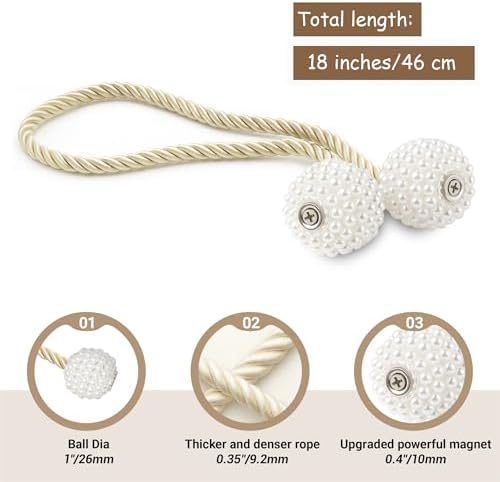 Hion Magnetic Curtain Tiebacks Beige 6pcs, Curtain Holdbacks Hooks Holders - Image 2