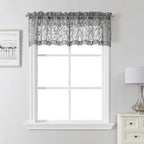 Lecloud Leia Charcoal Grey Sheer Curtains 16 Inch Length 2 Pcs, Jacquard Leaf by Lecloud