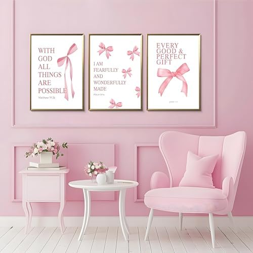 JBZDD Coquette Pink Bow Wall Art Decor Posters Set of 3, Inspirational Bible - Image 6
