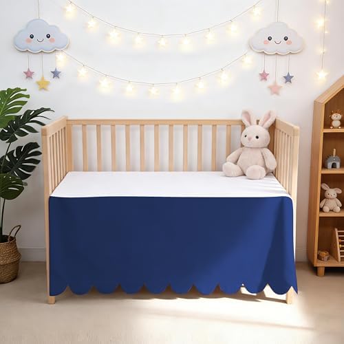 Shunjie.Home Scallop Edge Crib Skirt Navy Blue, 100% Egyptian Cotton 400 Thread - Image 3