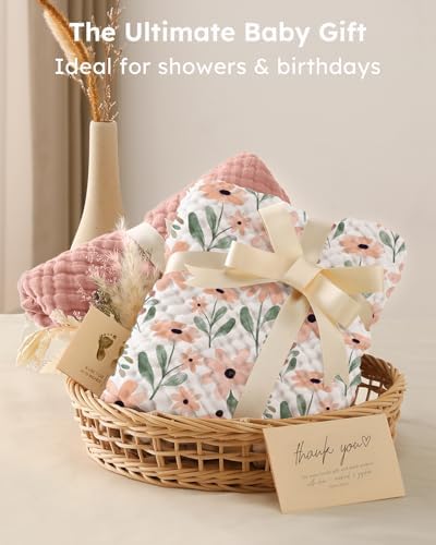 Yoofoss Hooded Baby Bath Towels 2 Pack 100% Muslin Organic Cotton - Image 5