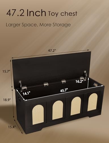 DINZI LVJ Storage Chest, Wooden Toy Box, Espresso Oak 47.2" L - Image 3