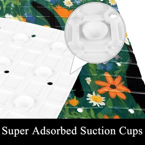 Shower Mat Non Slip, Cats Flower Anti Slip Bath Mat - Image 3