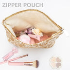 Flat Makeup Bag for Women, Zipper Cosmetic Pouch for Purse, Rose Linen - Image 2