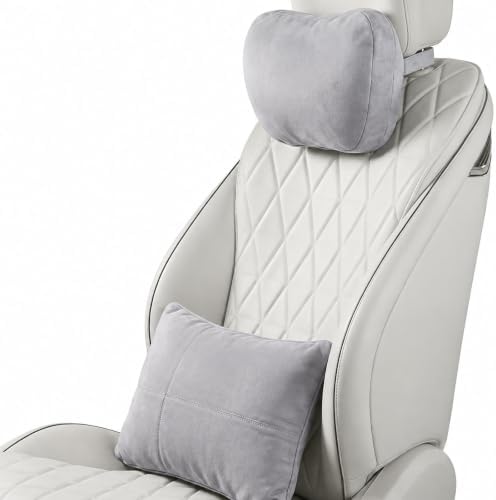2 PCS Car Pillow for Driving Seat Soft Suede Headrest Neck & Lumbar Support by GoodpillowBetterdriver
