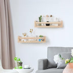 Nursery Room Shelves Set of 2, Wood Floating Book Shelves - Image 2