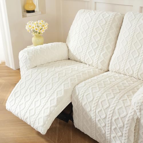 vctops 6 Pieces Geometric Jacquard Plush Recliner Loveseat Slipcovers Soft - Image 7