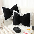 Yousoontic 2 Pcs Bow Throw Pillows 15.7x12.6 in, Waffle Weave Fabric - Image 4