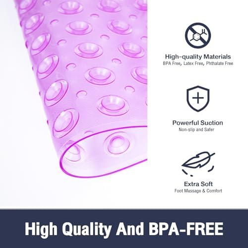 Extra Long Bathtub Mat Non Slip Bath Mat Purple 40"x16" Full - Image 6