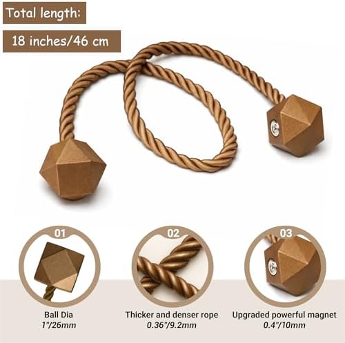 Hion Magnetic Curtain Tiebacks Dark Brown 6pcs, Curtain Holdbacks Hooks - Image 2