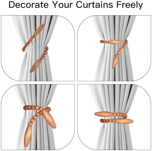Wood Bead Curtain Tiebacks 2 Pack, Boho Curtain Holdbacks - Image 3