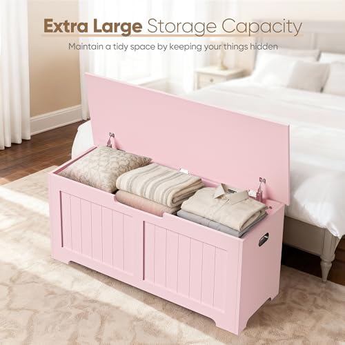 Wooden Storage Chest Box with Flip-top Lid & Safety Hinge, 39.4 Inch Living - Image 2