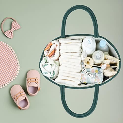 XUANGUO Large Cotton Rope Baby Diaper Caddy Organizer Basket Dark Green - Image 6