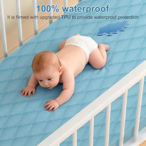 2Pack Waterproof Crib Mattress Protector, Cotton 52X28 Fitted Crib Sheets Crib - Image 6