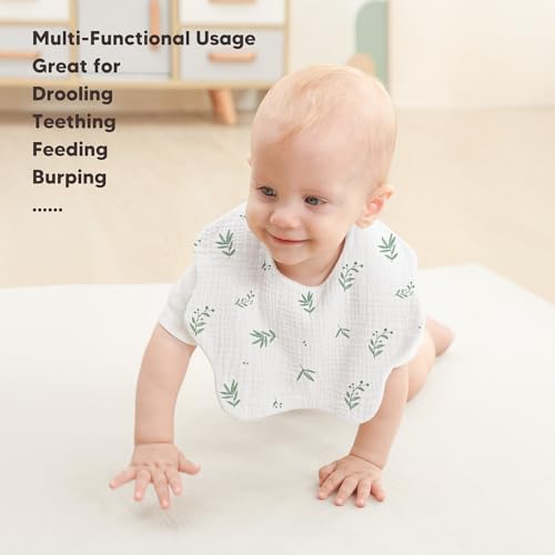 Bearmoss Baby Bibs for Drooling & Teething 8 Pack Muslin Cotton Bibs - Image 4