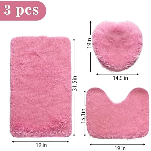 Pink Bathroom Rugs Sets 3Piece Bath Mat Solid Bath Rug Floor Mats Washable - Image 2