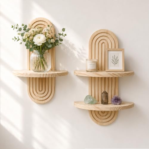 Artilady Boho Wall Decor Wood Shelves, Hanging Storage Candle Plant Holder by Artilady