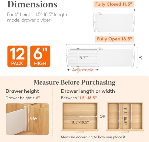 Lifewit 6" Tall Drawer Dividers, Adjustable Deep Drawer Organizer Clothes - Image 2