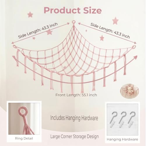 Stuffed Animal Storage Hammock Corner Net, Large Macrame Stuffed Animal - Image 2