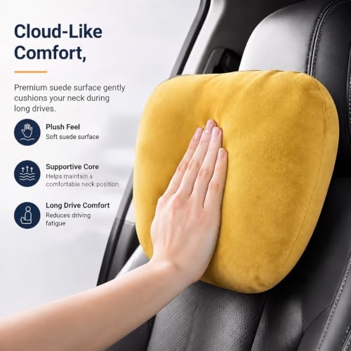 2 PCS Car Pillow for Driving Seat Soft Suede Headrest Neck & Lumbar Support - Image 2