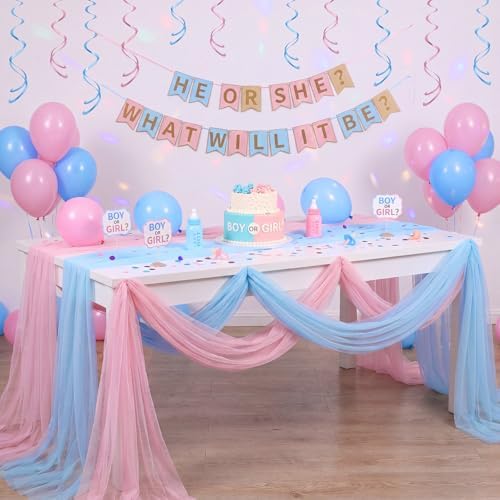 4 Pcs Pink Blue Table Runner for Gender Reveal Party Solid - Image 5