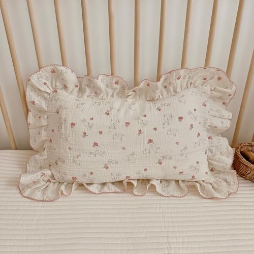 BuLuTu Muslin Small Pillowcase for Toddlers, Flower Rabbit Print - Image 6