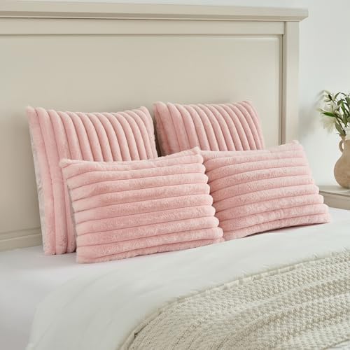 FUTEI Pack of 2 Faux Fur Throw Pillow Covers 26x26 Inch - Image 5