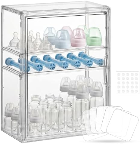 Baby Bottle Organizer – Large Adhesive Wall-Mount 3 Tier Adjustable Acrylic by KitHero