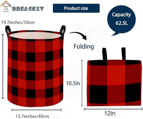 Kids Laundry Basket Red grid Hamper - Image 2