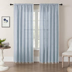 MitoVilla Blue Boho Linen Bedroom Curtains 84 Inch Length 2 Panels Set by MitoVilla