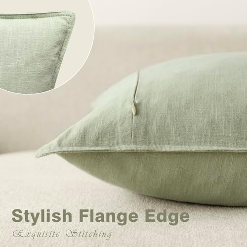 Foindtower Decorative Linen Lumbar Throw Pillow Covers 12x20 Light Green - Image 3