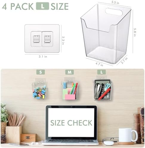 Clear Adhesive Wall Storage Bins, 4 Pack Cabinet Door Organizer Cups - Image 2