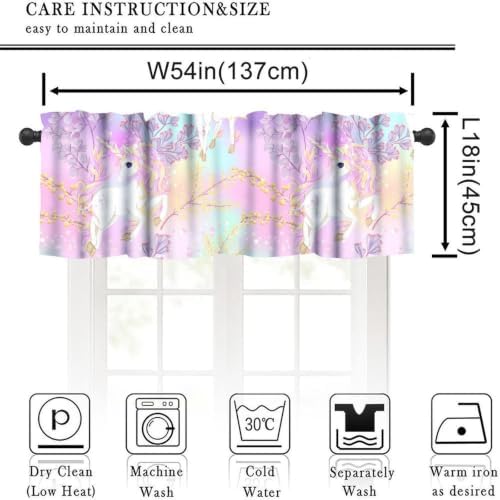 Fantasy Unicorn Valance Curtain, Fairy Tale Flowers Pink Blue Purple Rainbow - Image 2