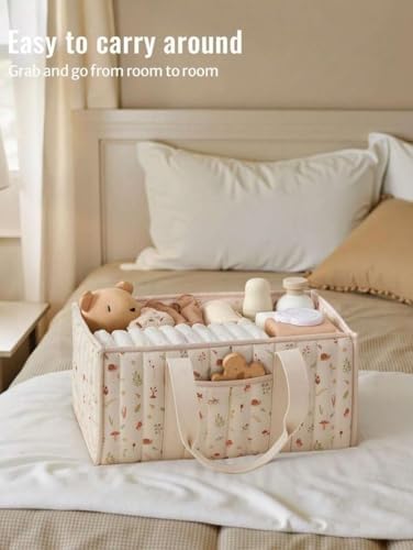 Diaper Caddy Organizer, Cute Floral Nursery Storage Basket, Soft Portable - Image 3