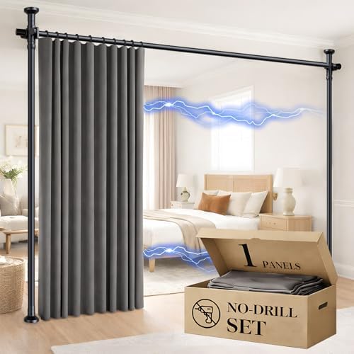 Room Divider Curtain Set-No Drilling Curtain Rod Set, Curtains by gonnrly
