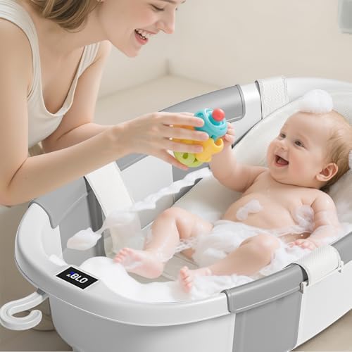 Collapsible Baby Bathtub with Soft Cushion and Thermometer, Newborn to Toddler - Image 2