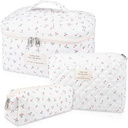 Gosect Large Makeup Bag Set, Quilted Makeup Bag, Floral Cosmetic Bag by Gosect