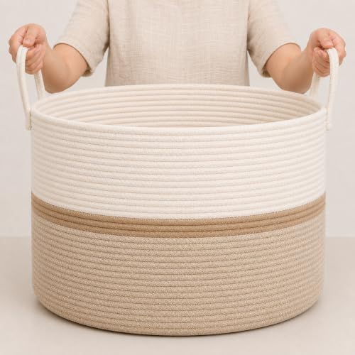 OrganiHaus Round Toy Basket & Blanket Basket, Cotton Rope 20x13" by OrganiHaus
