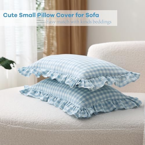 2 Pack Light Blue Gingham Lumbar Throw Pillow Shams 12''x20'' - Image 4