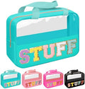 Chenille Letter Patch Stuff Bag, Preppy Clear Makeup Cosmetic Bag Large by Iqimott