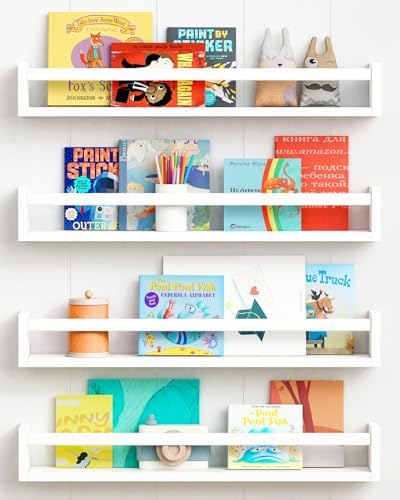 Forbena 24 Inch Wall Bookshelf for Kids Bedroom Set of 4, Large Wood Wall Mount by Forbena