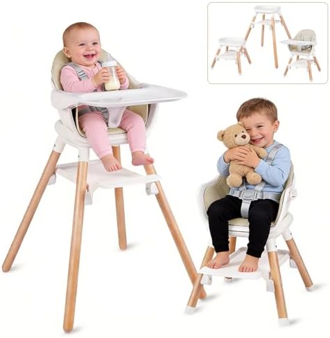 6 in 1 Baby High Chair, Convertible Wooden High Chairs - Image 2