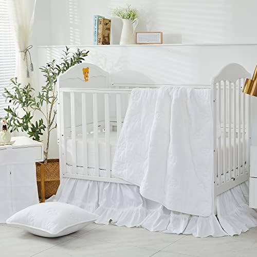Brandream Crib Bed Skirt for Baby Girls Boys White Boho Bohemian Solid Cotton - Image 6